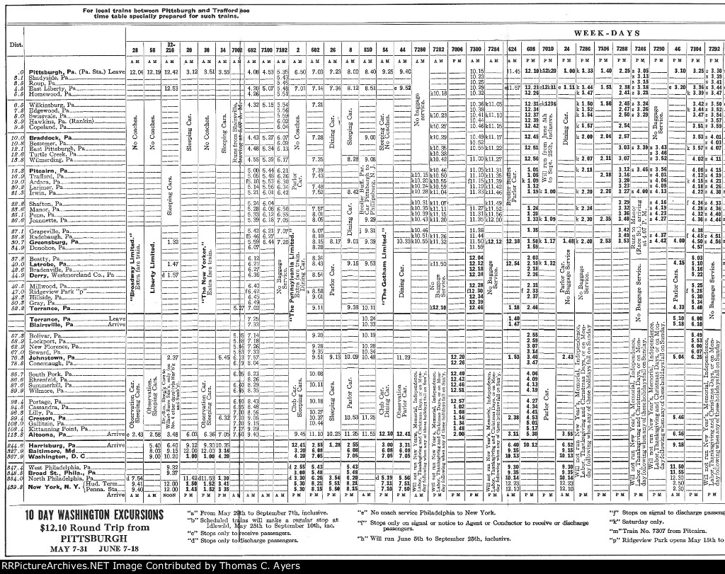 PRR Time Table: Pittsburgh Division, Side A, Frame #1 of 6, 1926